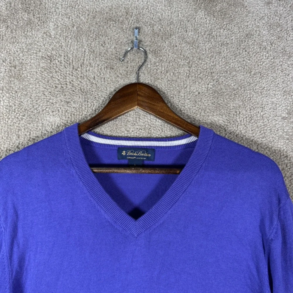 Brooks Brothers V-Neck Sweater Men Large Purple Supima Cotton Knit